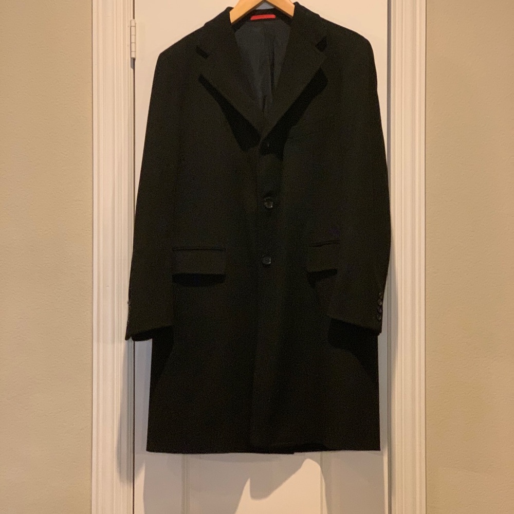 Isaia Black Wool Overcoat IT Size 56R